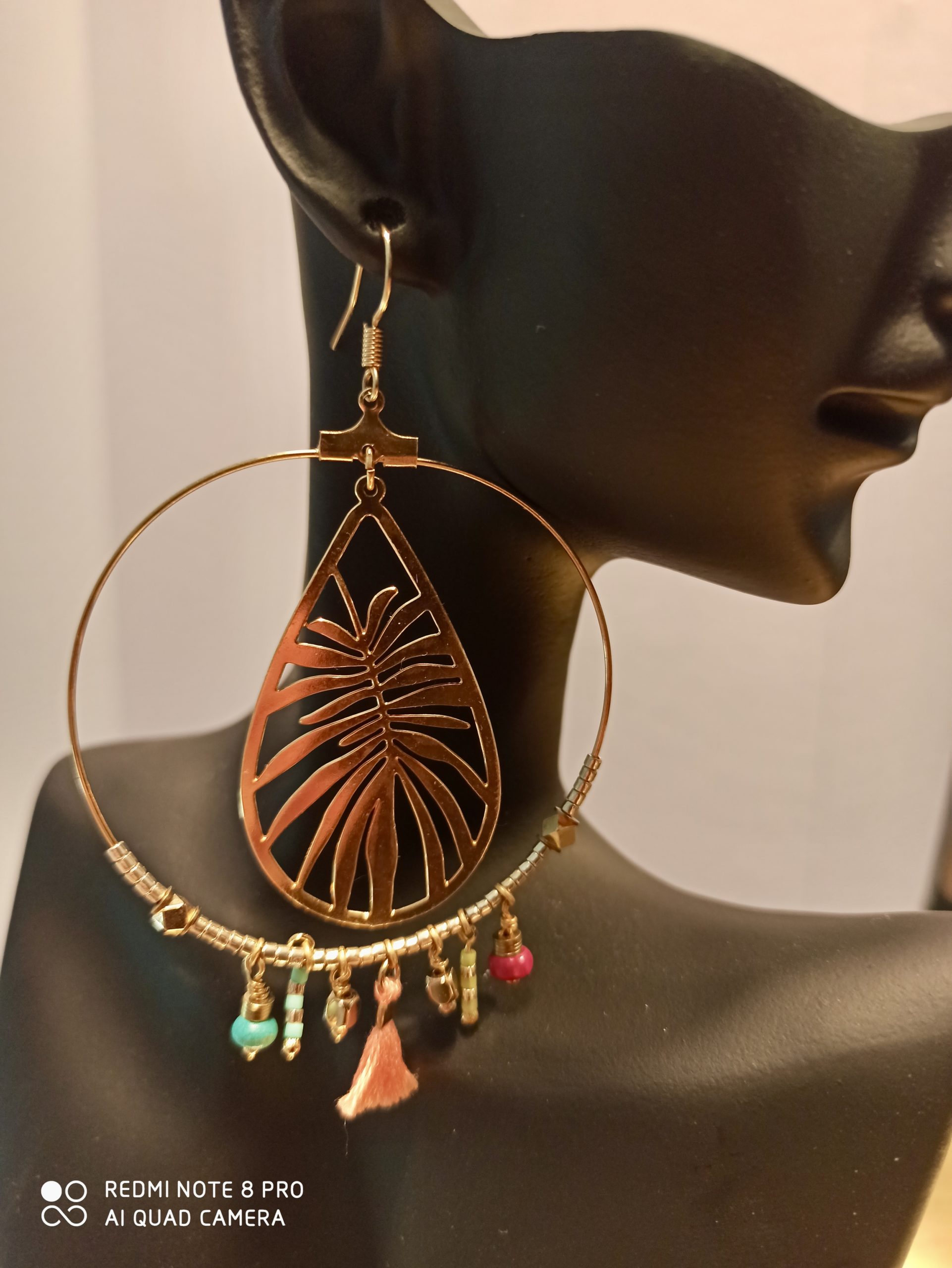 Boucles d'Oreilles Créoles Feuilles – Image 2