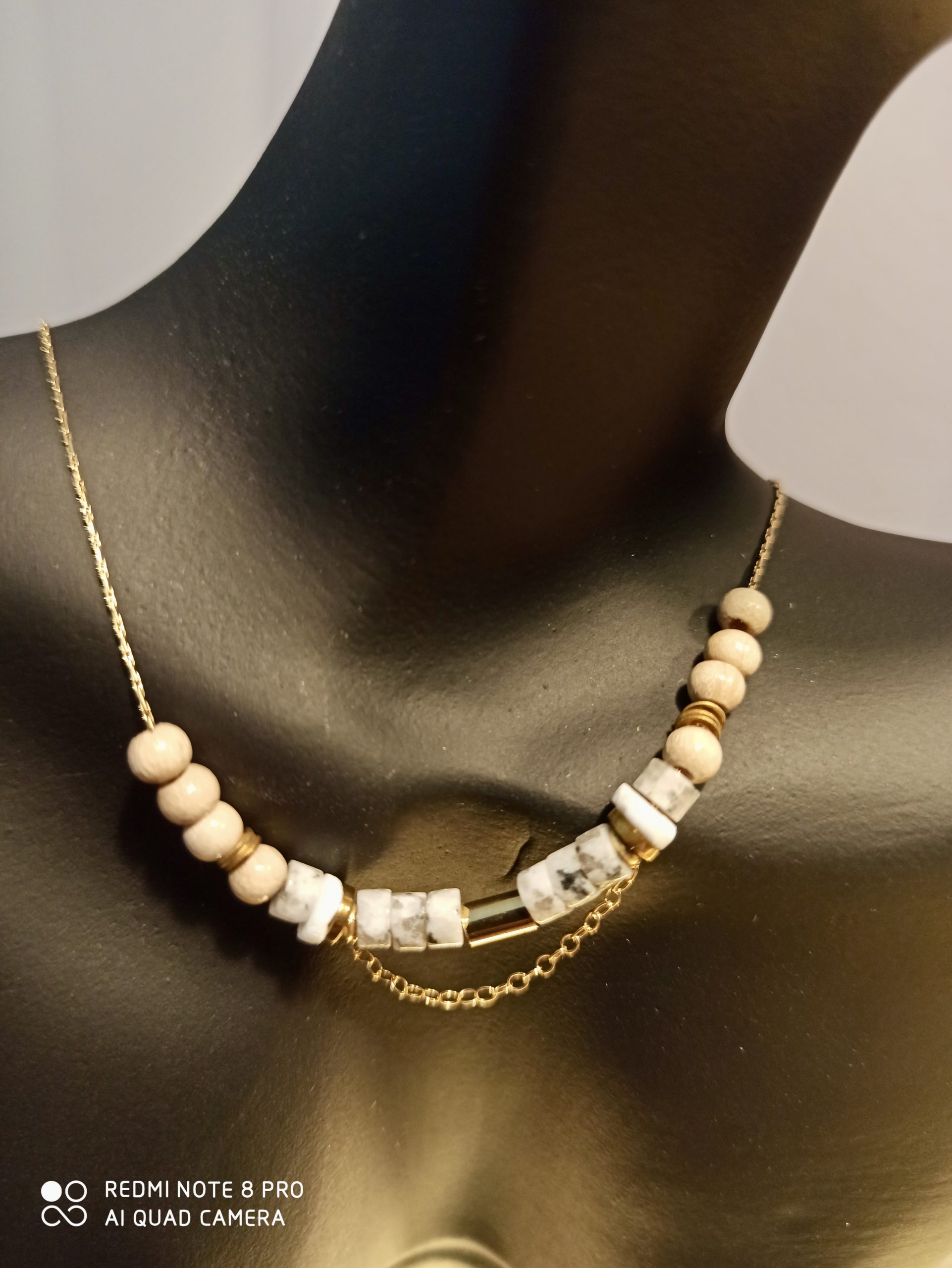 Collier Perles Marbrées Grises – Image 2