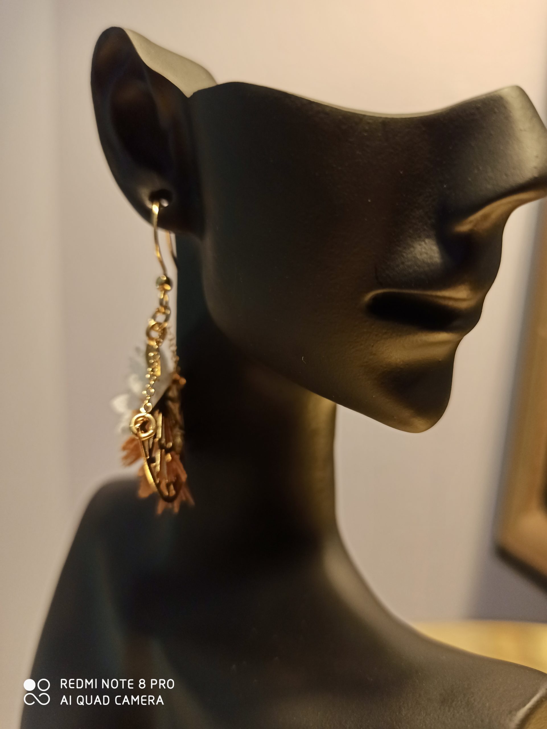 Boucles d'oreilles Fleurs Doubles sur Eventail – Image 2