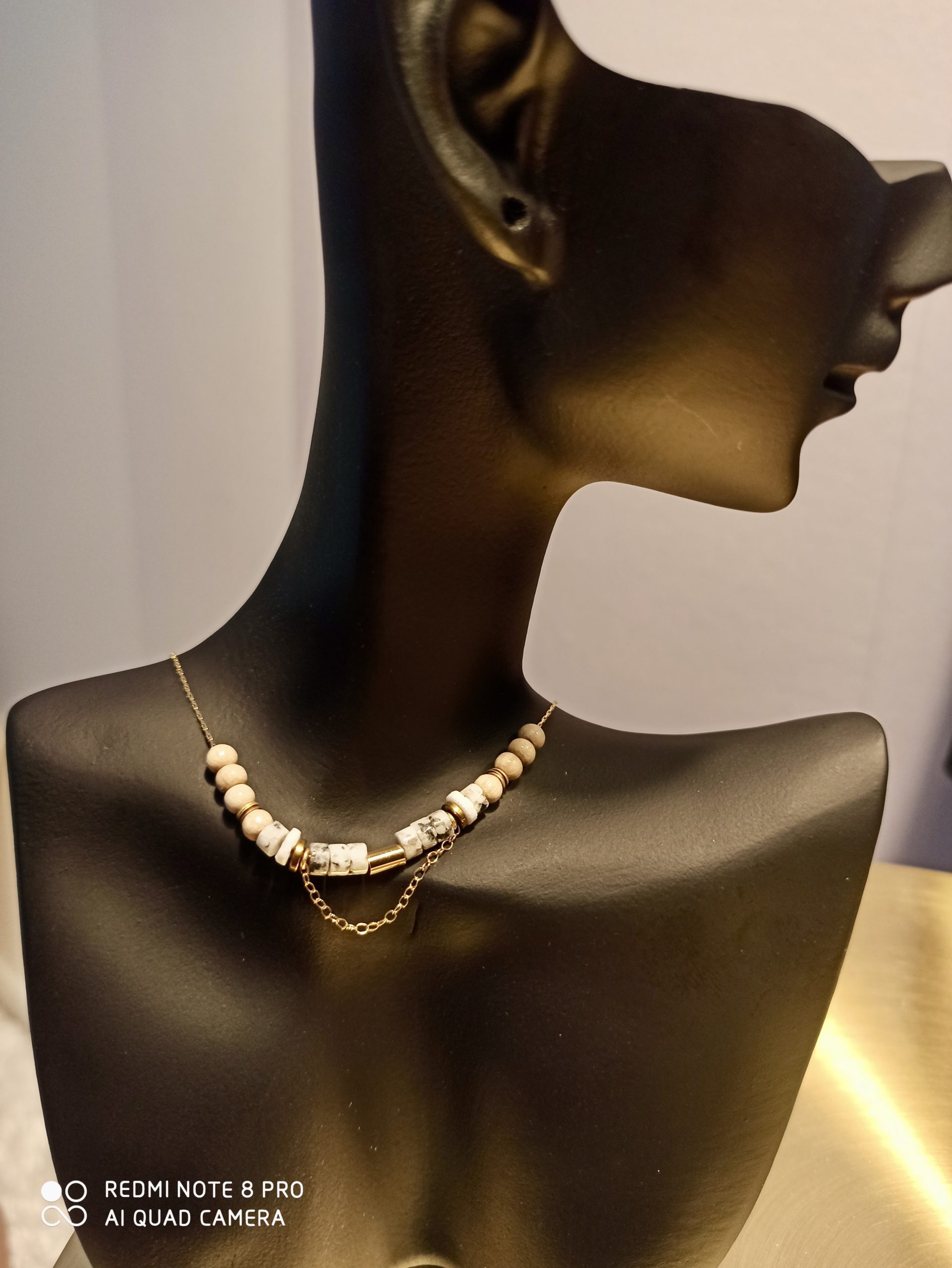 Collier Perles Marbrées Grises