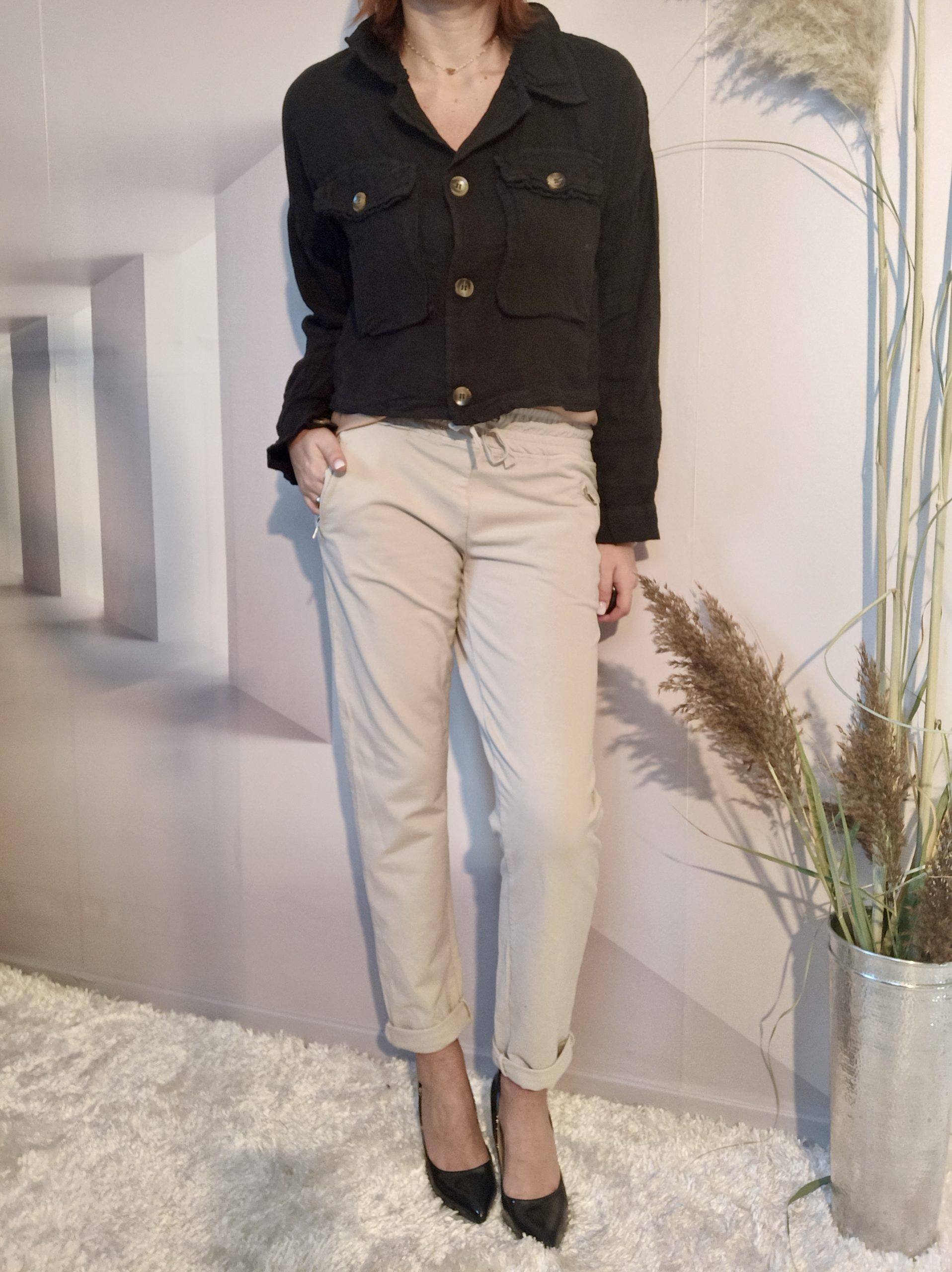 Veste Courte Lin Noir