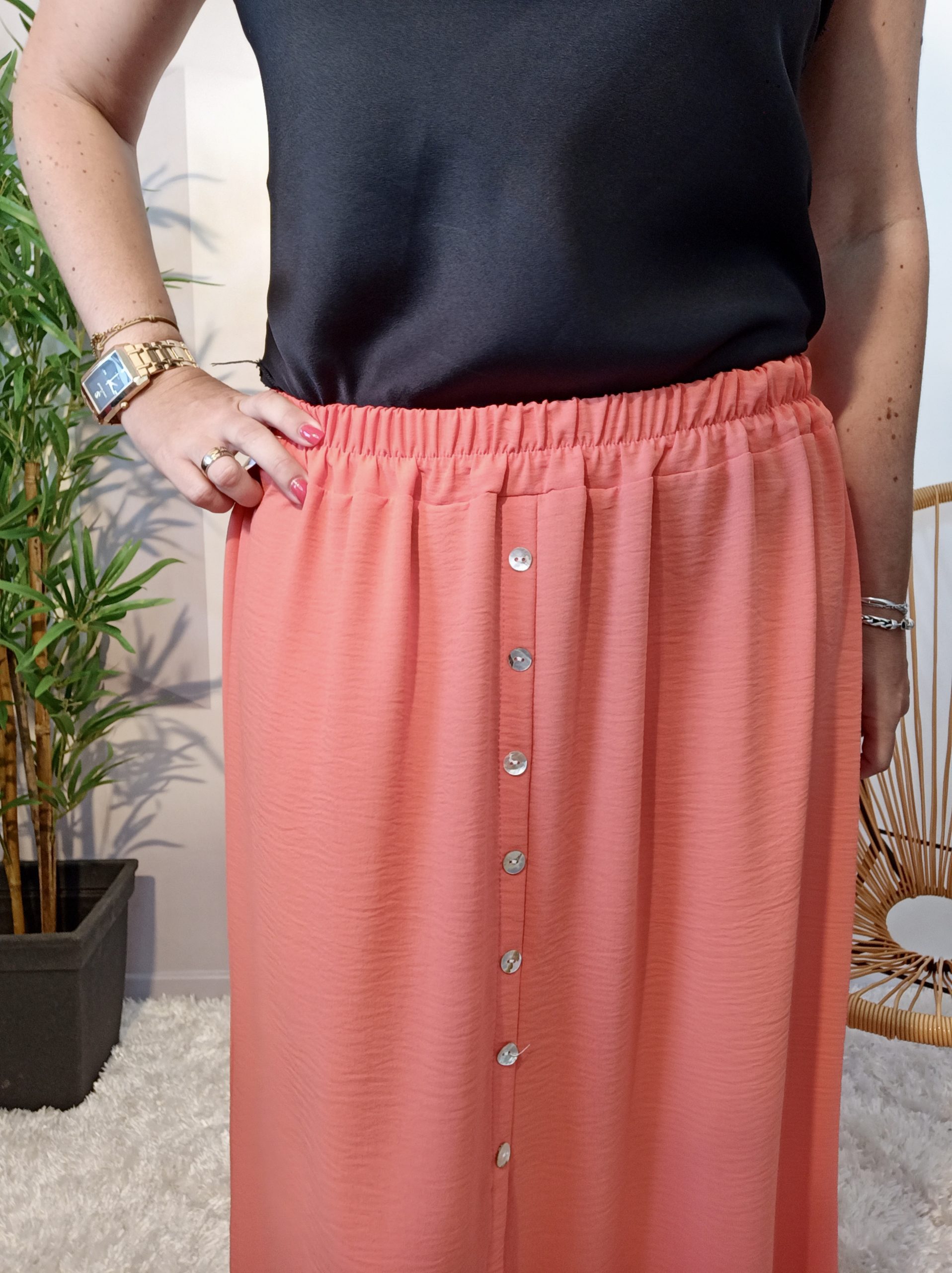 Jupe Longue Fluide Corail – Image 3