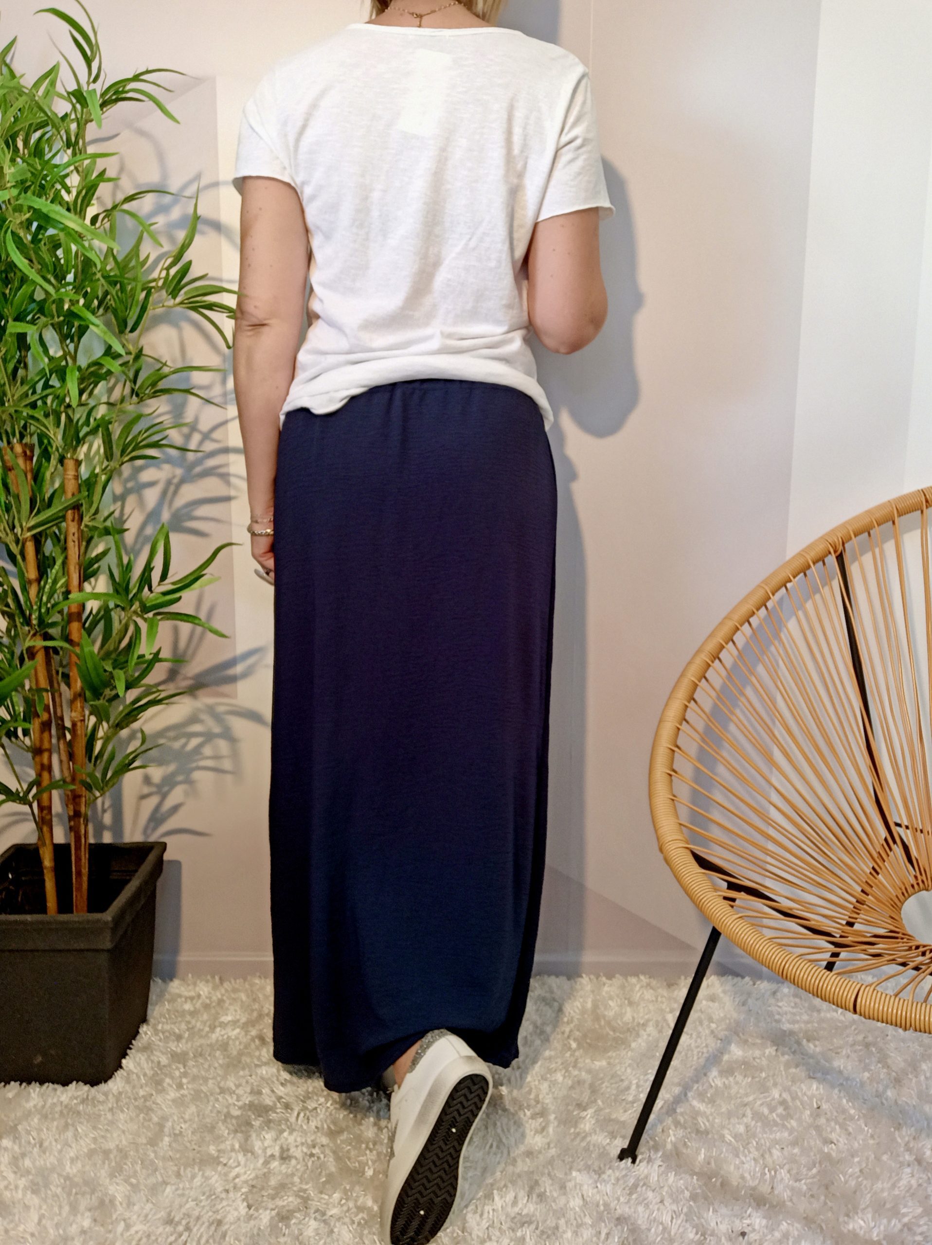 Jupe Longue Fluide Bleu Marine – Image 6