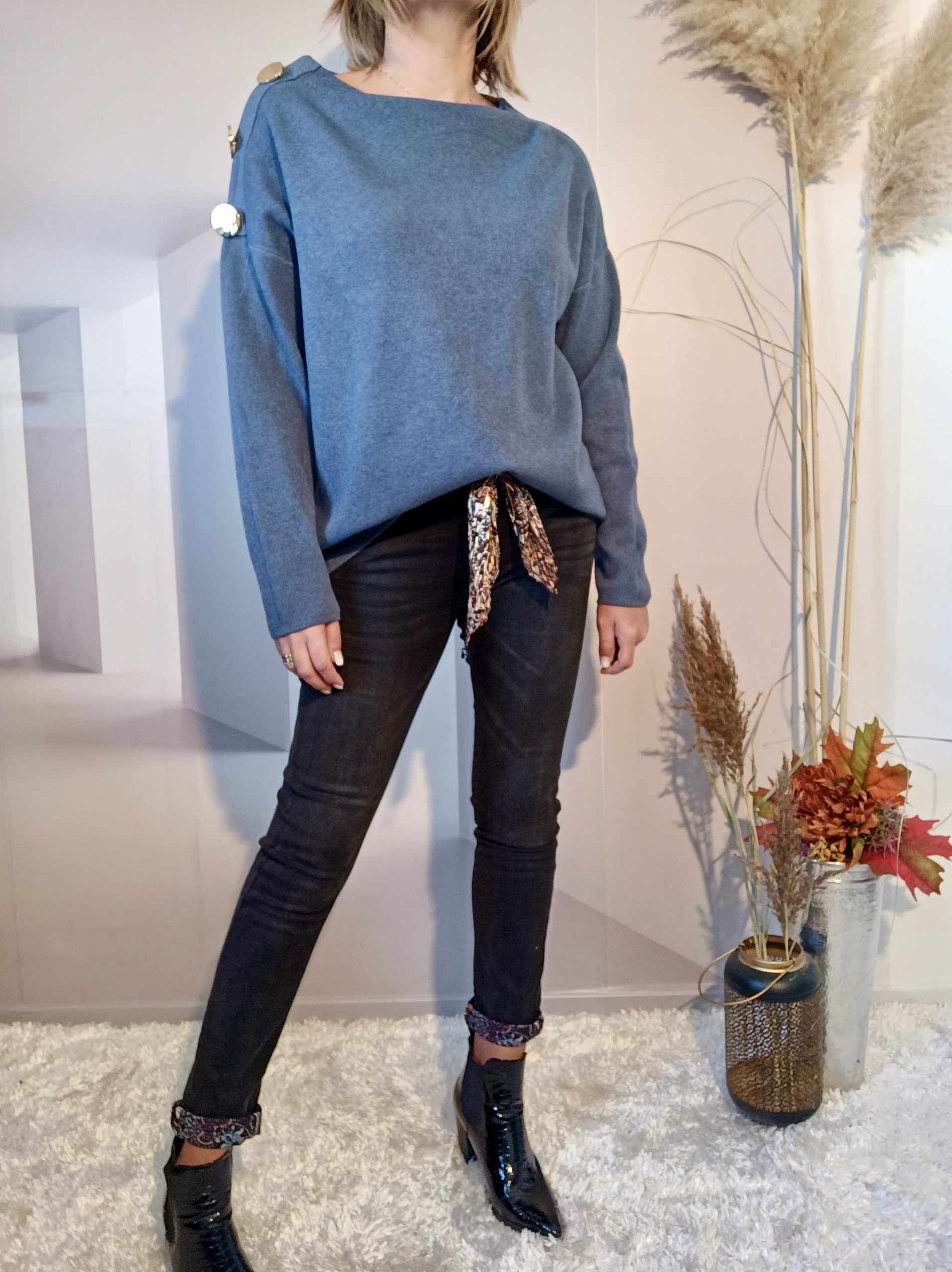 Pull Bouton Bleu Jean