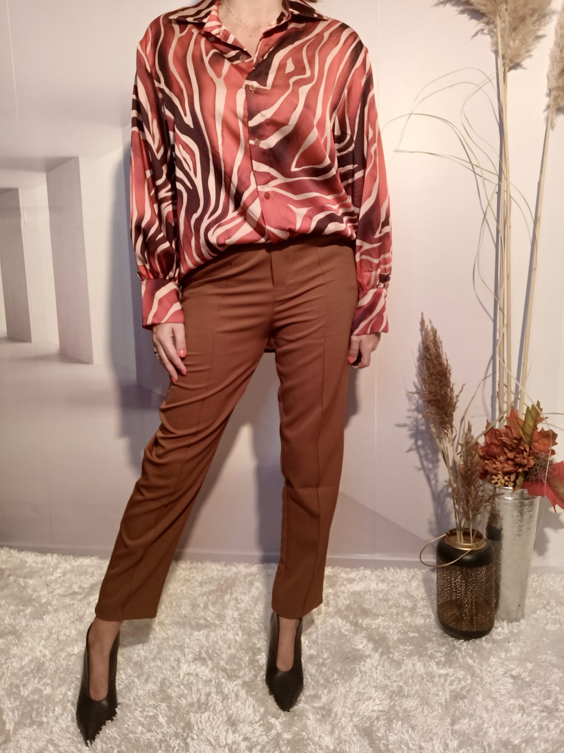 Pantalon Taille Haute Brun