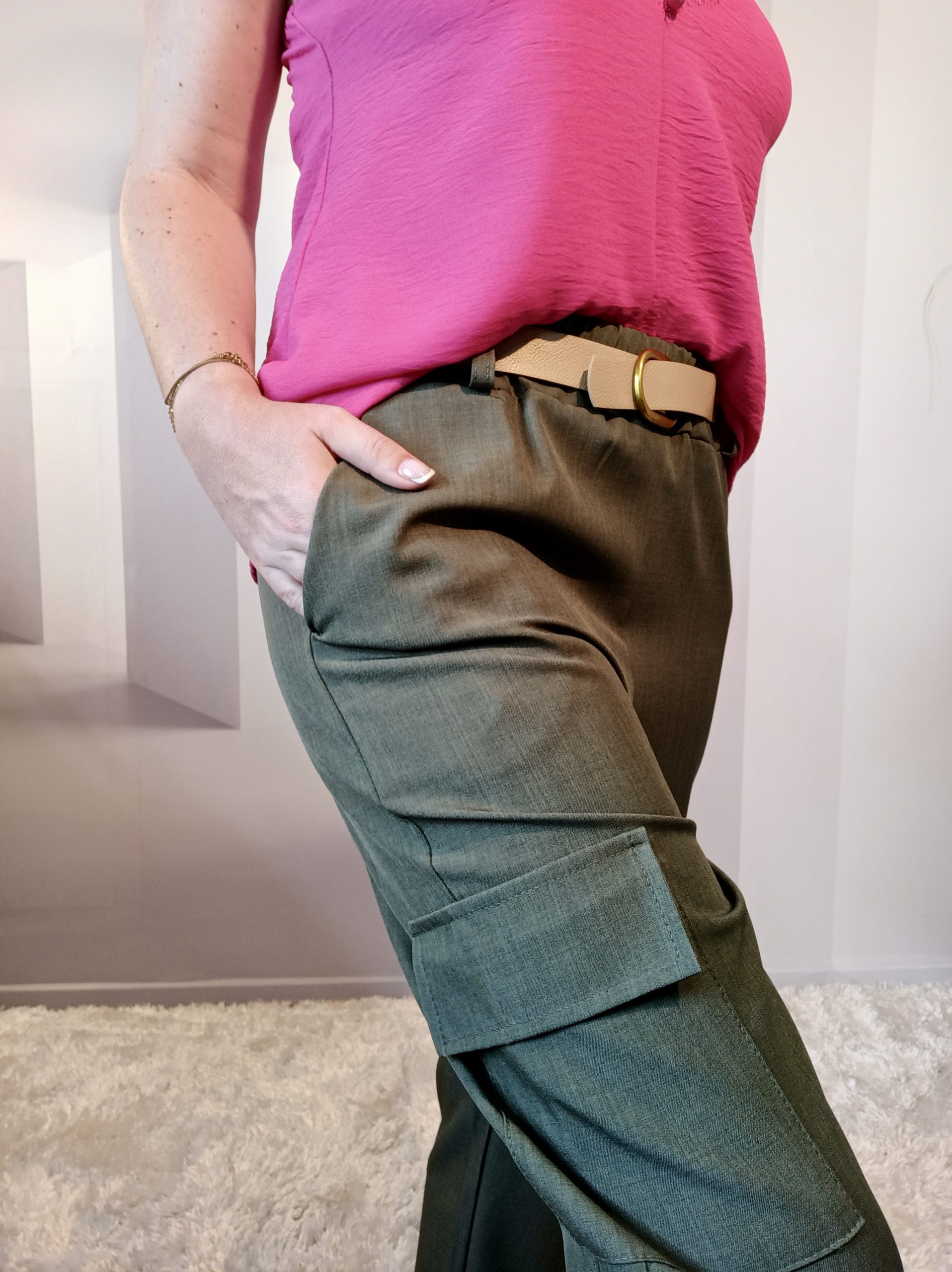 Pantalon Fluide Kargo Kaki – Image 4