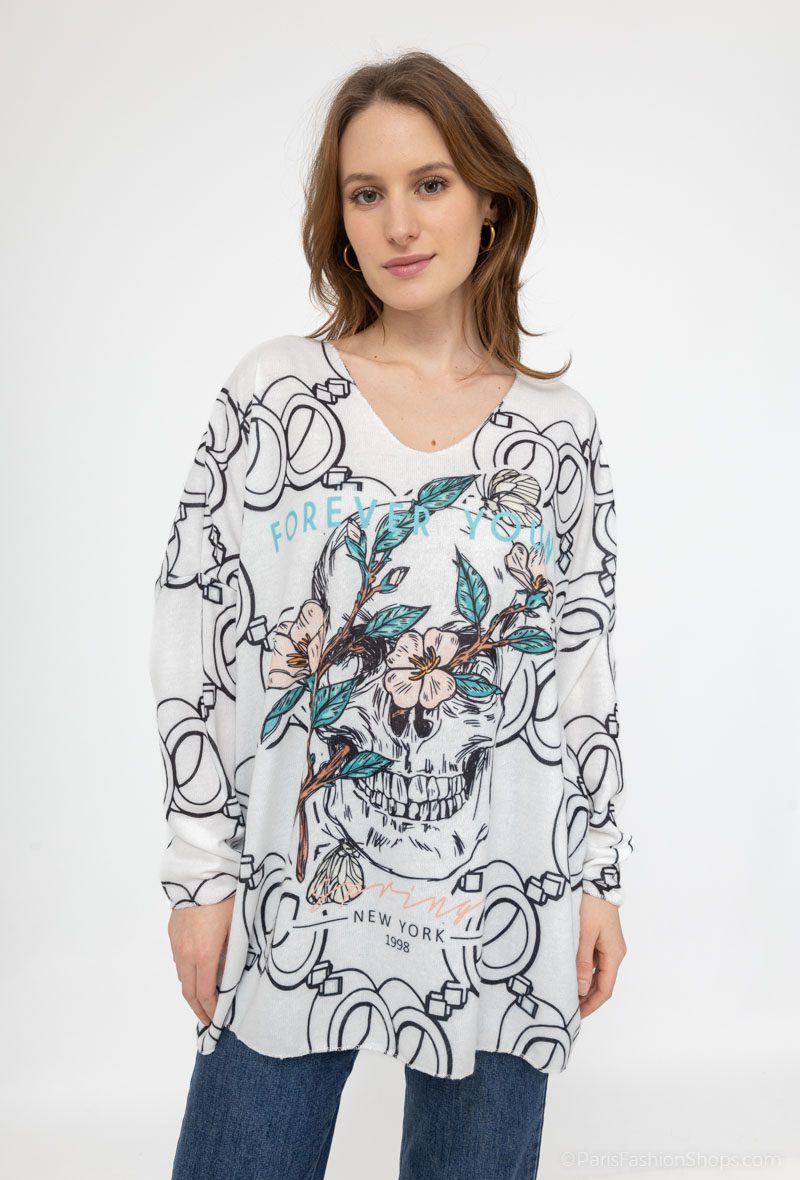 Pull Léger Tête de mort Blanc