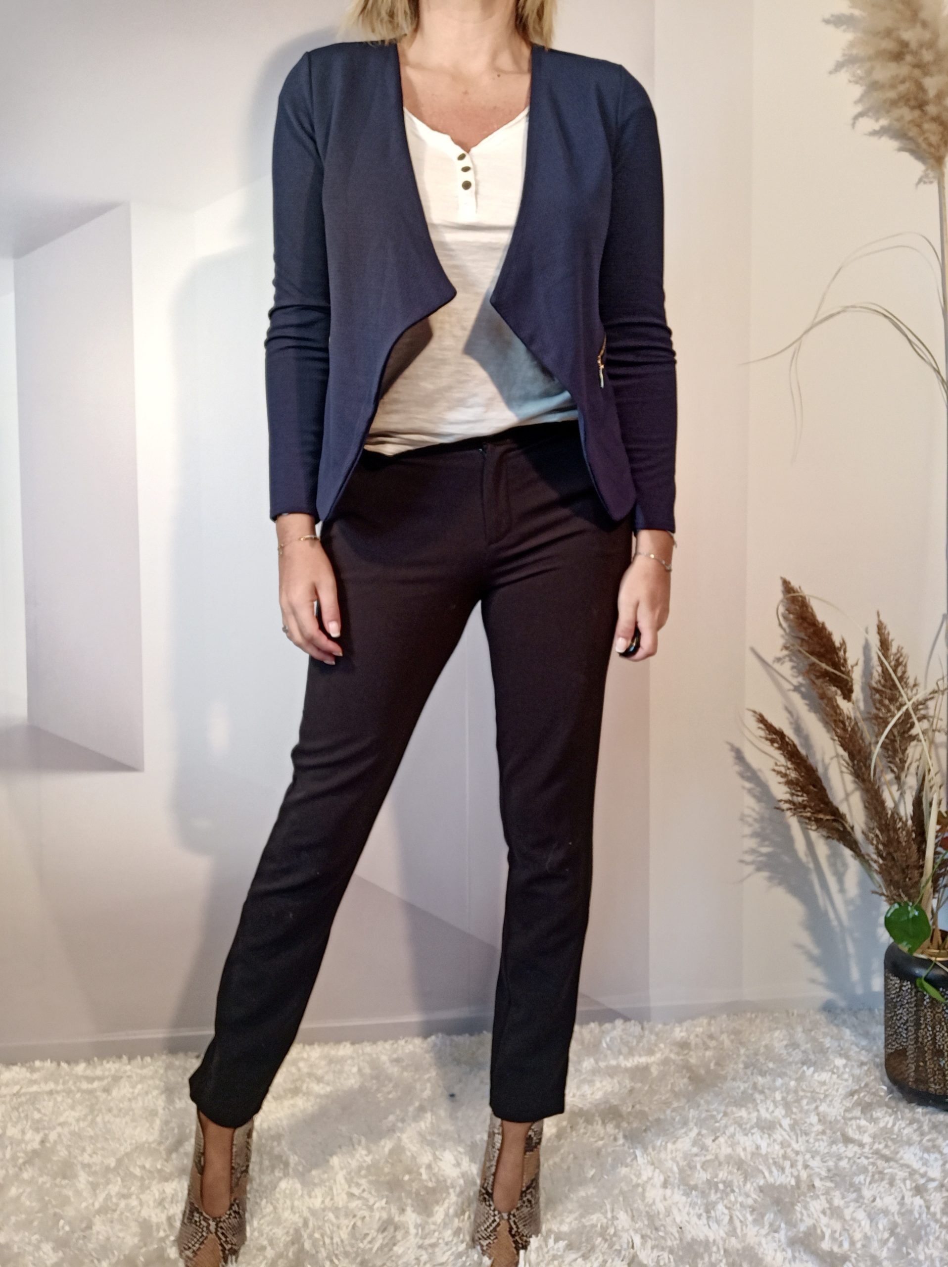 Blazer Gaufré Bleu Marine